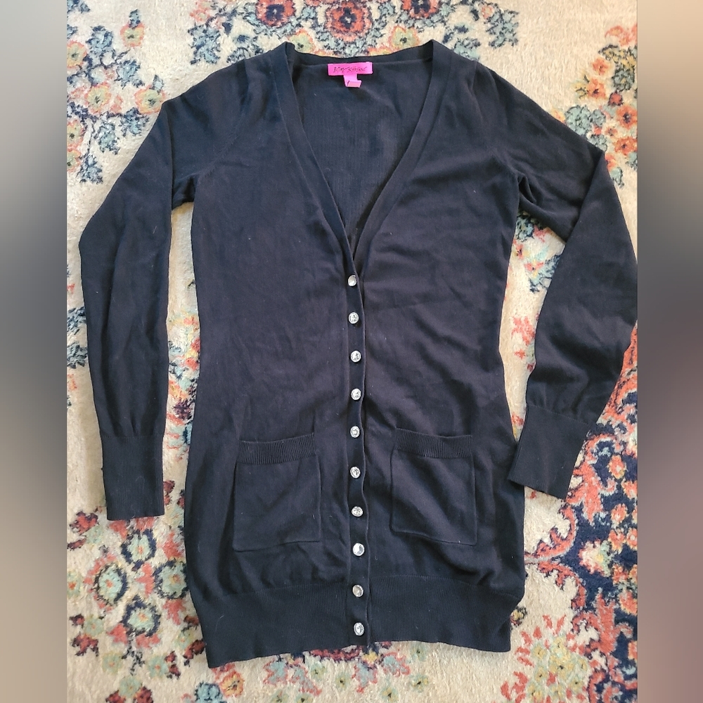 Betsey Johnson Sequin Skull and Crossbones Cardigan/Sweater Dress - Picture 2 of 10
